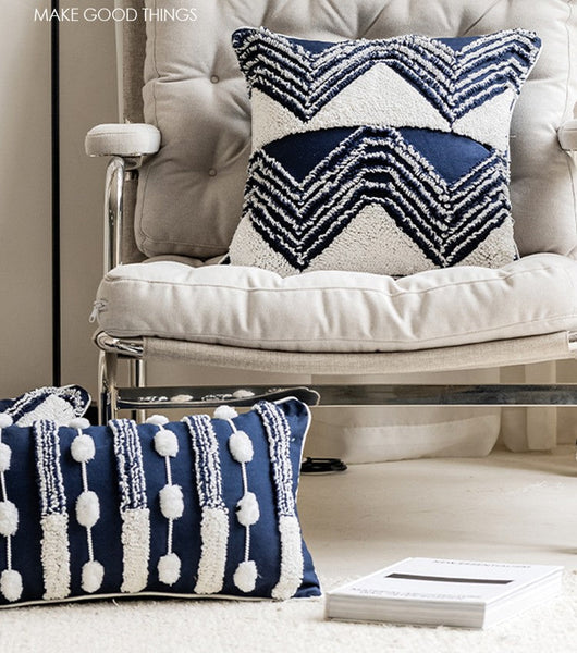 Modern Decorative Pillows for Bedroom, Decorative Pillow Covers, Blue Square Modern Decorative Pillows for Couch, Contemporary Modern Sofa Pillows-ArtWorkCrafts.com