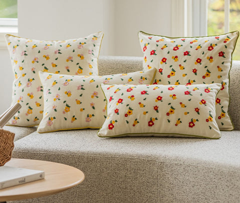 Embroider Flower Cotton Pillow Covers, Spring Flower Decorative Pillows for Dining Room, Decorative Pillows for Sofa, Farmhouse Decorative Pillows for Couch-ArtWorkCrafts.com
