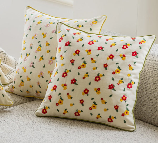 Spring Flower Decorative Pillows for Dining Room, Embroider Flower Cotton Pillow Covers, Decorative Pillows for Sofa, Farmhouse Decorative Pillows for Couch-ArtWorkCrafts.com
