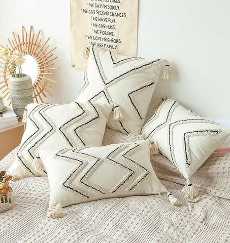 Geometric Square Modern Throw Pillows for Couch, Beige Decorative Throw Pillows, Contemporary Throw Pillow for Interior Design-ArtWorkCrafts.com