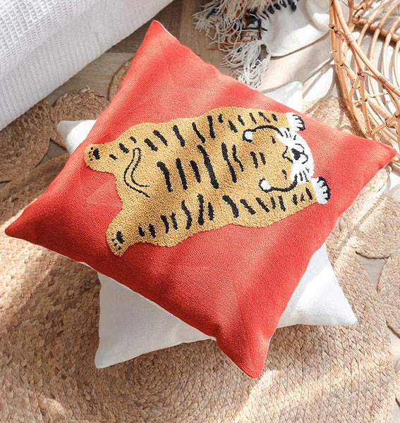 Contemporary Modern Sofa Pillow Covers, Square Modern Throw Pillows for Couch, Lovely Tiger Decorative Pillows for Children's Room, Decorative Pillows for Bedroom-ArtWorkCrafts.com