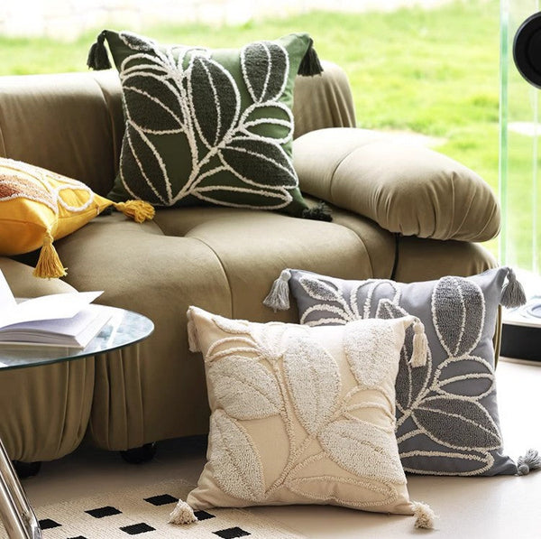 Contemporary Modern Sofa Pillow Covers, Square Modern Throw Pillows for Couch, Leaf Decorative Pillows for Bedroom, Modern Decorative Pillows for Interior Design-ArtWorkCrafts.com