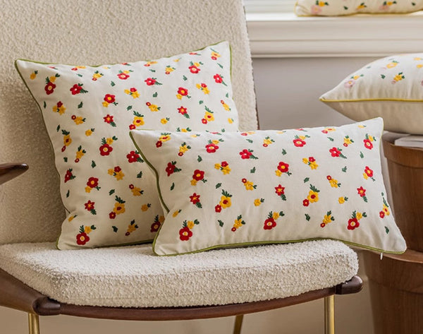 Spring Flower Decorative Pillows for Dining Room, Embroider Flower Cotton Pillow Covers, Decorative Pillows for Sofa, Farmhouse Decorative Pillows for Couch-ArtWorkCrafts.com