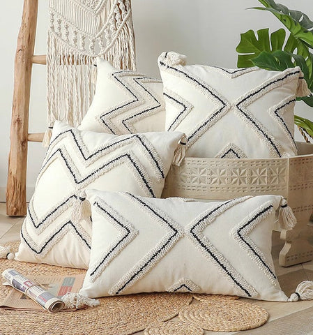 Beige Decorative Throw Pillows, Geometric Square Modern Throw Pillows for Couch, Contemporary Throw Pillow for Interior Design-ArtWorkCrafts.com