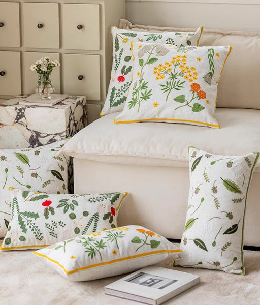 Decorative Pillows for Couch, Spring Flower Decorative Throw Pillows, Farmhouse Sofa Decorative Pillows, Embroider Flower Cotton Pillow Covers-ArtWorkCrafts.com