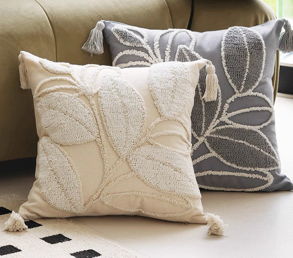 Contemporary Modern Sofa Pillow Covers, Square Modern Throw Pillows for Couch, Leaf Decorative Pillows for Bedroom, Modern Decorative Pillows for Interior Design-ArtWorkCrafts.com