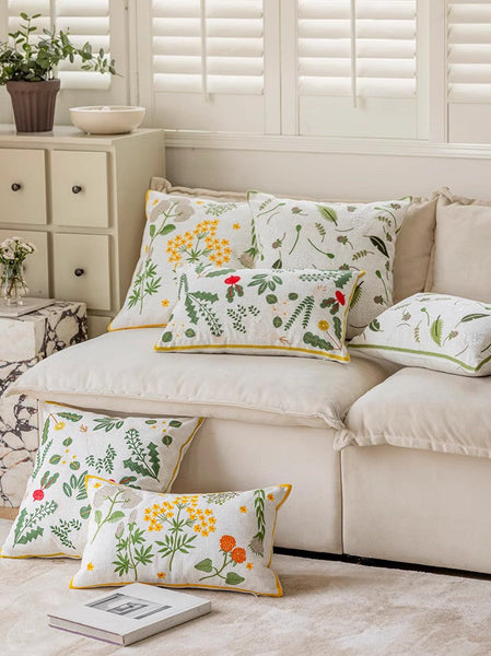 Decorative Pillows for Couch, Spring Flower Decorative Throw Pillows, Farmhouse Sofa Decorative Pillows, Embroider Flower Cotton Pillow Covers-ArtWorkCrafts.com