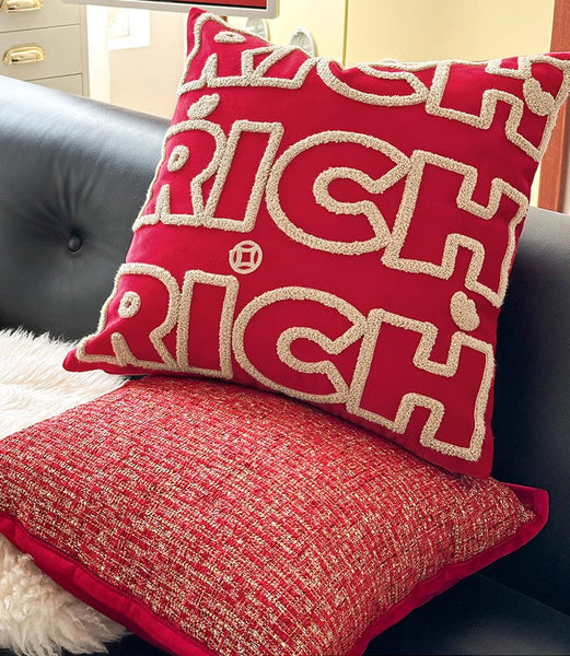 Modern Decorative Pillows for Interior Design, Contemporary Modern Sofa Pillow Covers, Red Square Modern Throw Pillows for Couch-ArtWorkCrafts.com