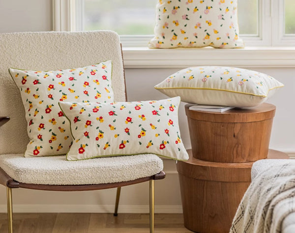 Spring Flower Decorative Pillows for Dining Room, Embroider Flower Cotton Pillow Covers, Decorative Pillows for Sofa, Farmhouse Decorative Pillows for Couch-ArtWorkCrafts.com