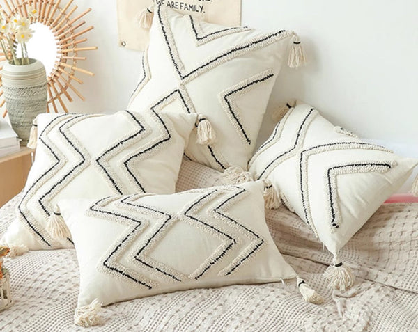 Geometric Square Modern Throw Pillows for Couch, Beige Decorative Throw Pillows, Contemporary Throw Pillow for Interior Design-ArtWorkCrafts.com