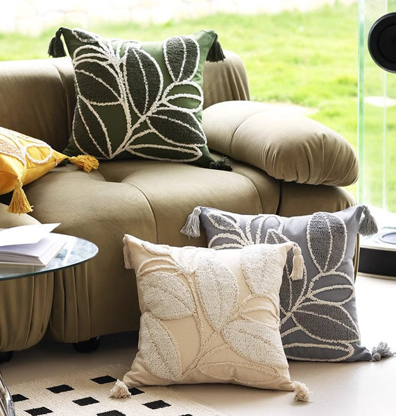 Contemporary Modern Sofa Pillow Covers, Square Modern Throw Pillows for Couch, Leaf Decorative Pillows for Bedroom, Modern Decorative Pillows for Interior Design-ArtWorkCrafts.com