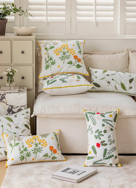 Decorative Pillows for Couch, Spring Flower Decorative Throw Pillows, Farmhouse Sofa Decorative Pillows, Embroider Flower Cotton Pillow Covers-ArtWorkCrafts.com
