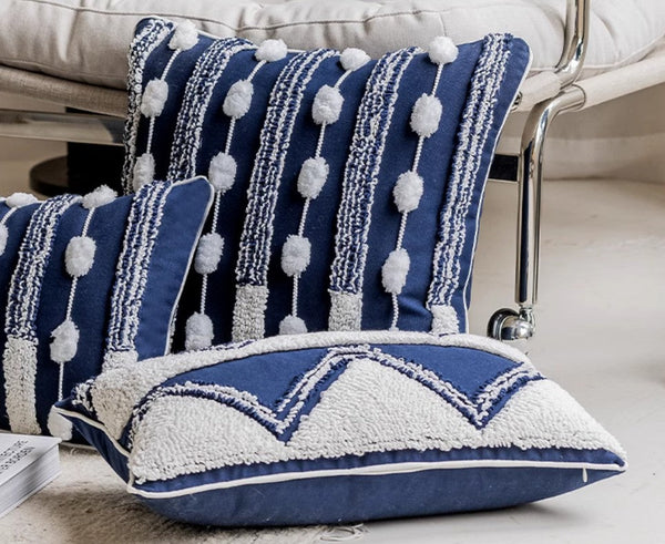 Blue Square Modern Decorative Pillows for Couch, Contemporary Modern Sofa Pillows, Modern Decorative Pillows for Bedroom, Decorative Pillow Covers-ArtWorkCrafts.com