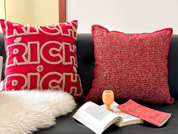 Modern Decorative Pillows for Interior Design, Contemporary Modern Sofa Pillow Covers, Red Square Modern Throw Pillows for Couch-ArtWorkCrafts.com