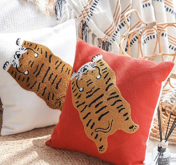 Contemporary Modern Sofa Pillow Covers, Square Modern Throw Pillows for Couch, Lovely Tiger Decorative Pillows for Children's Room, Decorative Pillows for Bedroom-ArtWorkCrafts.com