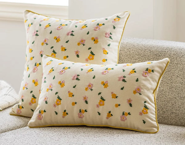 Spring Flower Decorative Pillows for Dining Room, Embroider Flower Cotton Pillow Covers, Decorative Pillows for Sofa, Farmhouse Decorative Pillows for Couch-ArtWorkCrafts.com