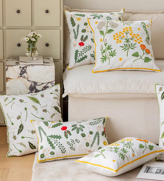 Decorative Pillows for Couch, Spring Flower Decorative Throw Pillows, Farmhouse Sofa Decorative Pillows, Embroider Flower Cotton Pillow Covers-ArtWorkCrafts.com