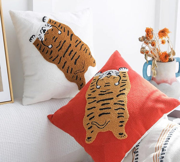 Contemporary Modern Sofa Pillow Covers, Square Modern Throw Pillows for Couch, Lovely Tiger Decorative Pillows for Children's Room, Decorative Pillows for Bedroom-ArtWorkCrafts.com