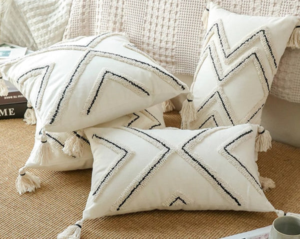 Geometric Square Modern Throw Pillows for Couch, Beige Decorative Throw Pillows, Contemporary Throw Pillow for Interior Design-ArtWorkCrafts.com