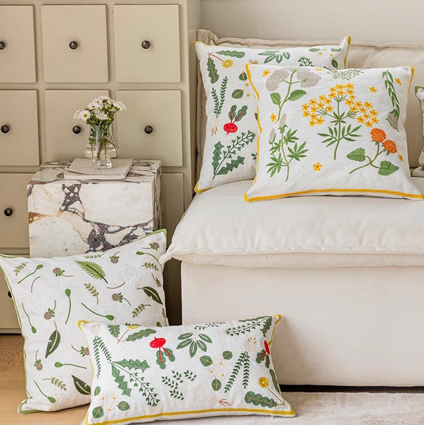 Decorative Pillows for Couch, Spring Flower Decorative Throw Pillows, Farmhouse Sofa Decorative Pillows, Embroider Flower Cotton Pillow Covers-ArtWorkCrafts.com