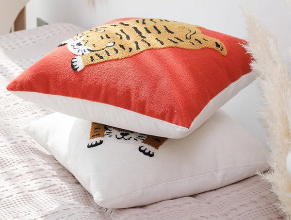 Contemporary Modern Sofa Pillow Covers, Square Modern Throw Pillows for Couch, Lovely Tiger Decorative Pillows for Children's Room, Decorative Pillows for Bedroom-ArtWorkCrafts.com