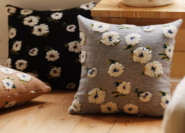 Square Modern Throw Pillows for Couch, Contemporary Modern Sofa Pillows, Flower Decorative Pillow Covers, Decorative Pillows for Bedroom-ArtWorkCrafts.com
