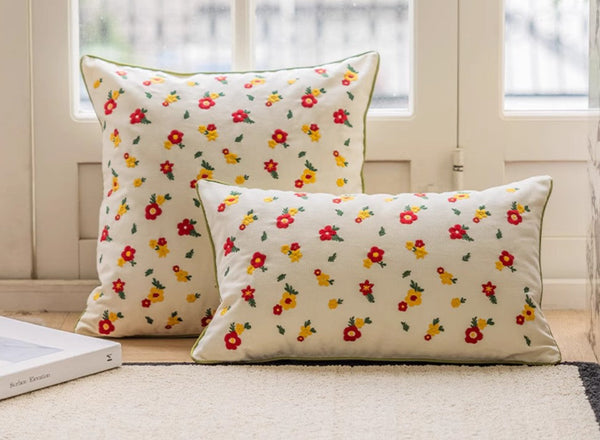 Spring Flower Decorative Pillows for Dining Room, Embroider Flower Cotton Pillow Covers, Decorative Pillows for Sofa, Farmhouse Decorative Pillows for Couch-ArtWorkCrafts.com