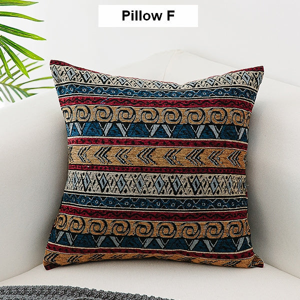 Oriental Throw Pillow for Couch, Bohemian Decorative Sofa Pillows, Geometric Pattern Chenille Throw Pillows-ArtWorkCrafts.com