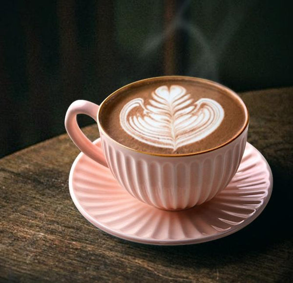 Brown Pottery Coffee Cups, Cappuccino Coffee Mug, Latte Coffee Cup, White Tea Cup, Ceramic Coffee Cup, Coffee Cup and Saucer Set-ArtWorkCrafts.com