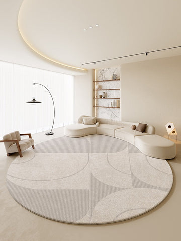Geometric Modern Rug Ideas for Living Room, Bedroom Modern Round Rugs,Contemporary Round Rugs, Circular Gray Rugs under Dining Room Table-ArtWorkCrafts.com