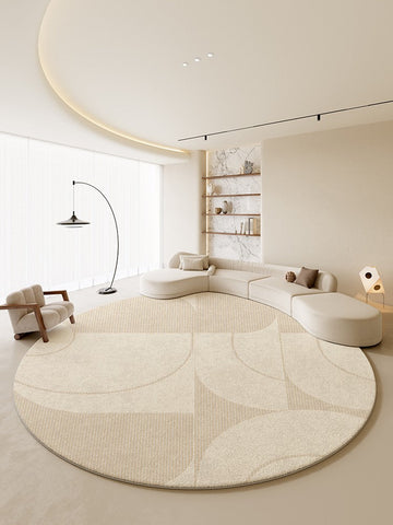 Modern Rugs under Coffee Table, Abstract Modern Round Rugs for Bedroom, Geometric Circular Rugs for Dining Room, Cream Color Contemporary Modern Rugs-ArtWorkCrafts.com
