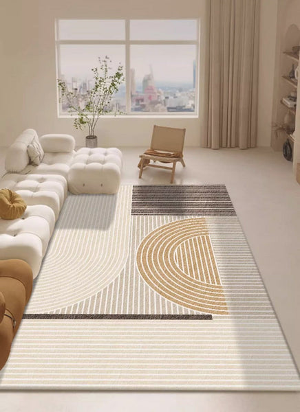Contemporary Soft Rugs for Living Room, Bedroom Modern Rugs, Cream Color Geometric Modern Rugs, Modern Rugs for Dining Room-ArtWorkCrafts.com