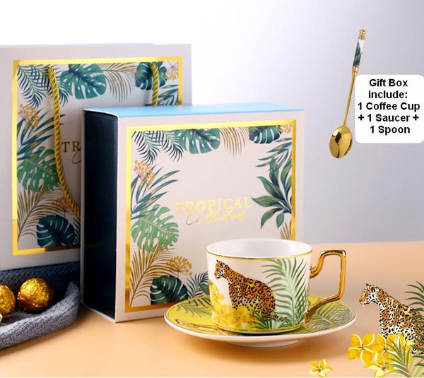 Butterfly Pattern Porcelain Coffee Cups, 7.4 oz Coffee Cups with Gold Trim and Gift Box, Tea Cup and Saucer-ArtWorkCrafts.com