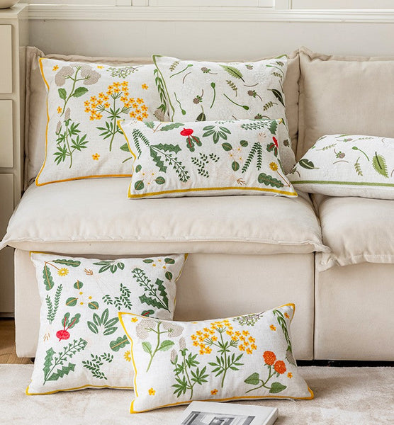 Decorative Pillows for Couch, Spring Flower Decorative Throw Pillows, Farmhouse Sofa Decorative Pillows, Embroider Flower Cotton Pillow Covers-ArtWorkCrafts.com