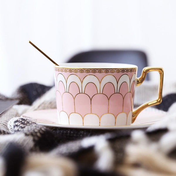 Elegant Porcelain Coffee Cups, Latte Coffee Cups with Gold Trim and Gift Box, British Tea Cups, Tea Cup and Saucer-ArtWorkCrafts.com