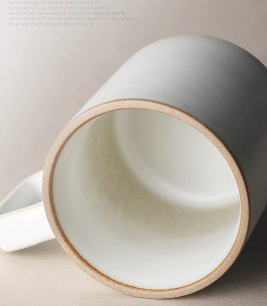 Modern Handmade Pottery Coffee Cup, Large Capacity Coffee Mugs, Unique Tea Cup, Creative White Black Ceramic Coffee Mugs-ArtWorkCrafts.com