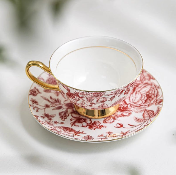 Creative Porcelain Tea Cup Saucer Set, Beautiful British Tea Cups, Elegant Flower Ceramic Cups, Unique Royal Coffee Cup and Saucer-ArtWorkCrafts.com