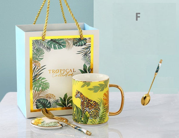 Peacock Porcelain Cups, Large Capacity Jungle Animal Porcelain Mugs, Unique Ceramic Mugs in Gift Box, Creative Ceramic Mugs for Office-ArtWorkCrafts.com