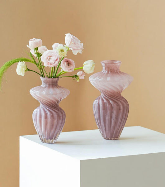 Mid Century Pink Vases for Flowers, Modern Vases for Living Room, Handmade Contemporary Glass Vases, Unique Decorative Glass Vase, Centerpiece Vases on Table-ArtWorkCrafts.com