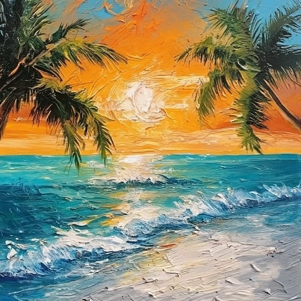 Florida Seashore Beach Painting, Original Small Landscape Paintings, Heavy Texture Canvas Art, Small Palette Knife Oil Paintings, Easy Landscape Painting Ideas, Simple Small Canvas Paintings-ArtWorkCrafts.com