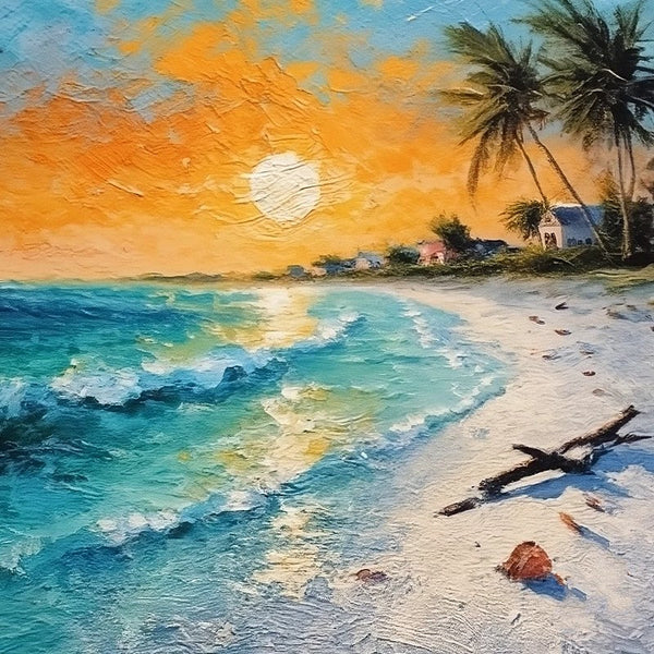 Original Small Landscape Paintings, Florida Seashore Beach Palm Tree Painting, Heavy Texture Canvas Art, Small Palette Knife Oil Paintings, Easy Landscape Painting Ideas, Simple Small Canvas Paintings-ArtWorkCrafts.com