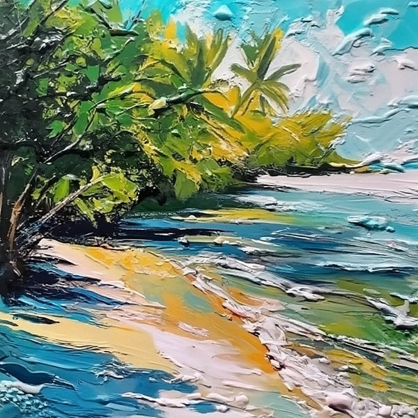 Original Small Landscape Paintings, Florida Seashore Beach Painting, Heavy Texture Canvas Art, Small Palette Knife Oil Paintings, Easy Landscape Painting Ideas, Simple Small Canvas Paintings-ArtWorkCrafts.com