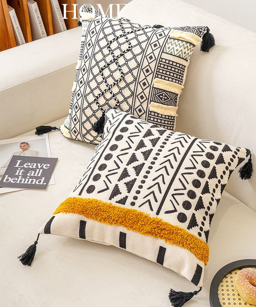 Unique Oriental Square Pillows for Bedroom, Geometric Modern Pillow Covers, Bohemian Decorative Sofa Pillows, Decorative Throw Pillows for Couch-ArtWorkCrafts.com