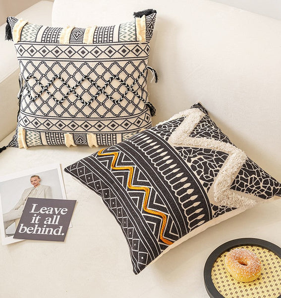 Unique Oriental Square Pillows for Bedroom, Geometric Modern Pillow Covers, Bohemian Decorative Sofa Pillows, Decorative Throw Pillows for Couch-ArtWorkCrafts.com