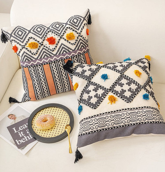 Geometric Modern Pillow Covers, Oriental Square Pillows for Bedroom, Bohemian Decorative Sofa Pillows, Decorative Throw Pillows for Couch-ArtWorkCrafts.com