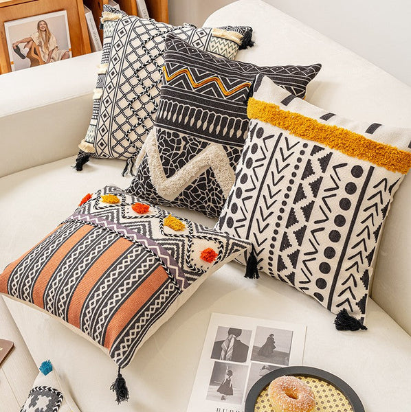 Unique Oriental Square Pillows for Bedroom, Geometric Modern Pillow Covers, Bohemian Decorative Sofa Pillows, Decorative Throw Pillows for Couch-ArtWorkCrafts.com