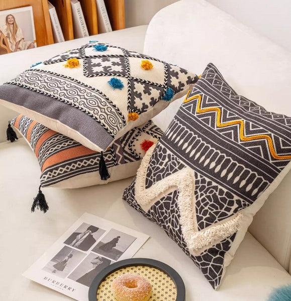 Unique Oriental Square Pillows for Bedroom, Geometric Modern Pillow Covers, Bohemian Decorative Sofa Pillows, Decorative Throw Pillows for Couch-ArtWorkCrafts.com