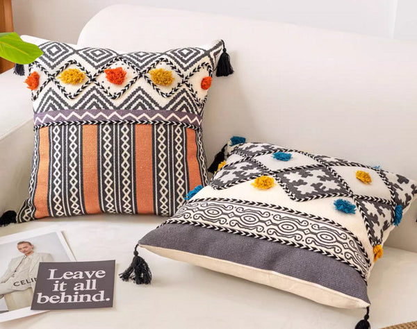 Geometric Modern Pillow Covers, Oriental Square Pillows for Bedroom, Bohemian Decorative Sofa Pillows, Decorative Throw Pillows for Couch-ArtWorkCrafts.com