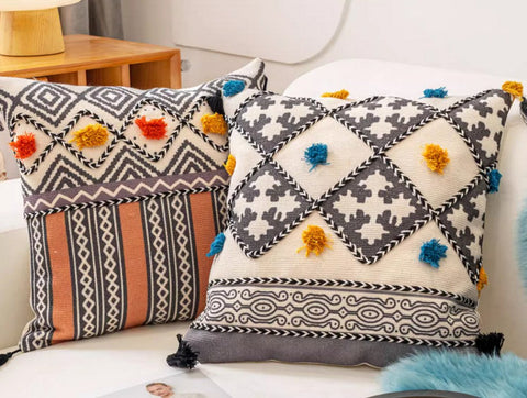 Geometric Modern Pillow Covers, Oriental Square Pillows for Bedroom, Bohemian Decorative Sofa Pillows, Decorative Throw Pillows for Couch-ArtWorkCrafts.com