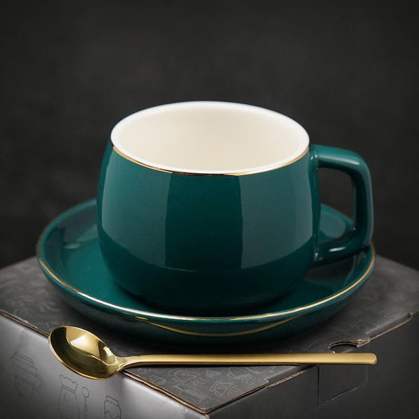 Handmade Black Coffee Cup, Green Coffee Mug, White Coffee Cups, Tea Cup, Ceramic Cup, Round Coffee Cup and Saucer Set-ArtWorkCrafts.com